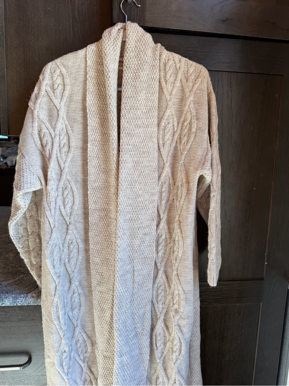 Anthropologie Cream Cable-Knit Open Cardigan